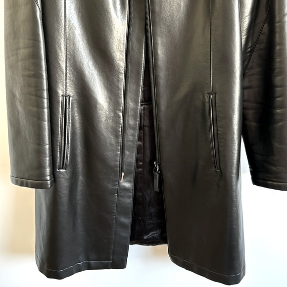 Emporio Armani Black Faux Leather Coat Zipper Front Size 52 Italian - Picture 4 of 14